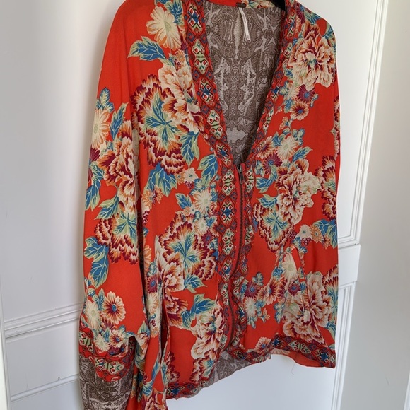 Free People Wildflower Bohemian Kimono Floral Print Front Zip Jacket XSMALL - Picture 4 of 13